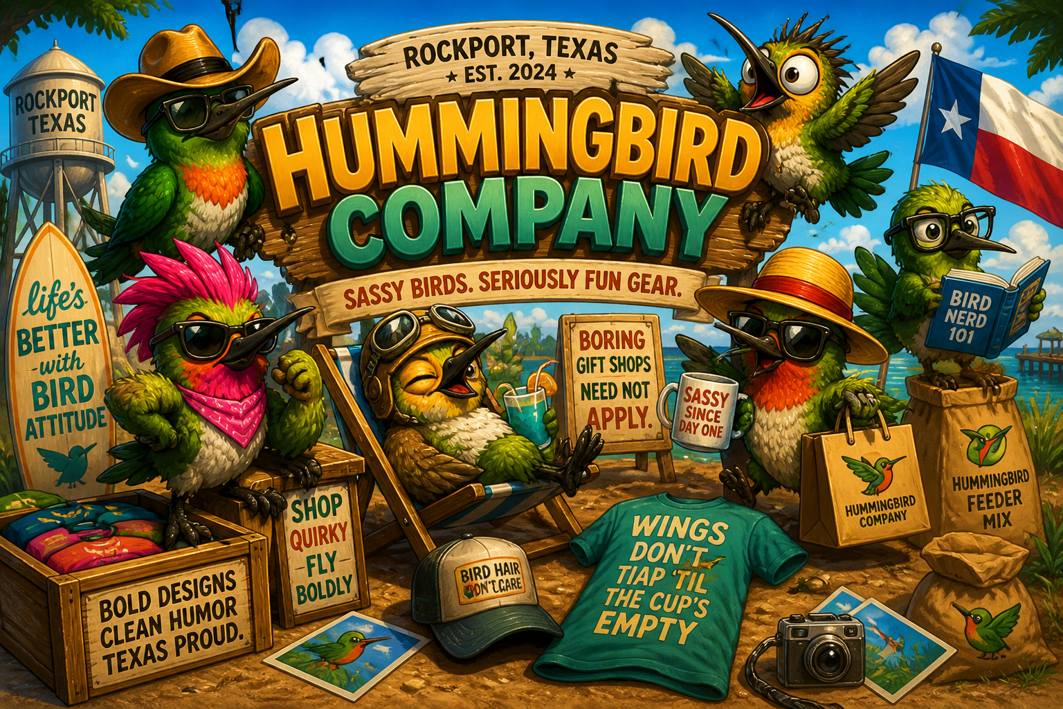 Hummingbird Company — Sassy Birds. Seriously Fun Gear. Rockport, Texas.